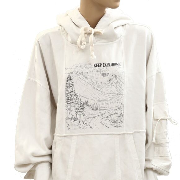 Anthropologie Daily Practice Base Weight Graphic Hoodie Ivory Top L NEW 284293 - Picture 4 of 6